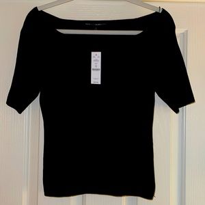 White House Black Market Black Knit Top with Keyhole Detail-New Sz Small